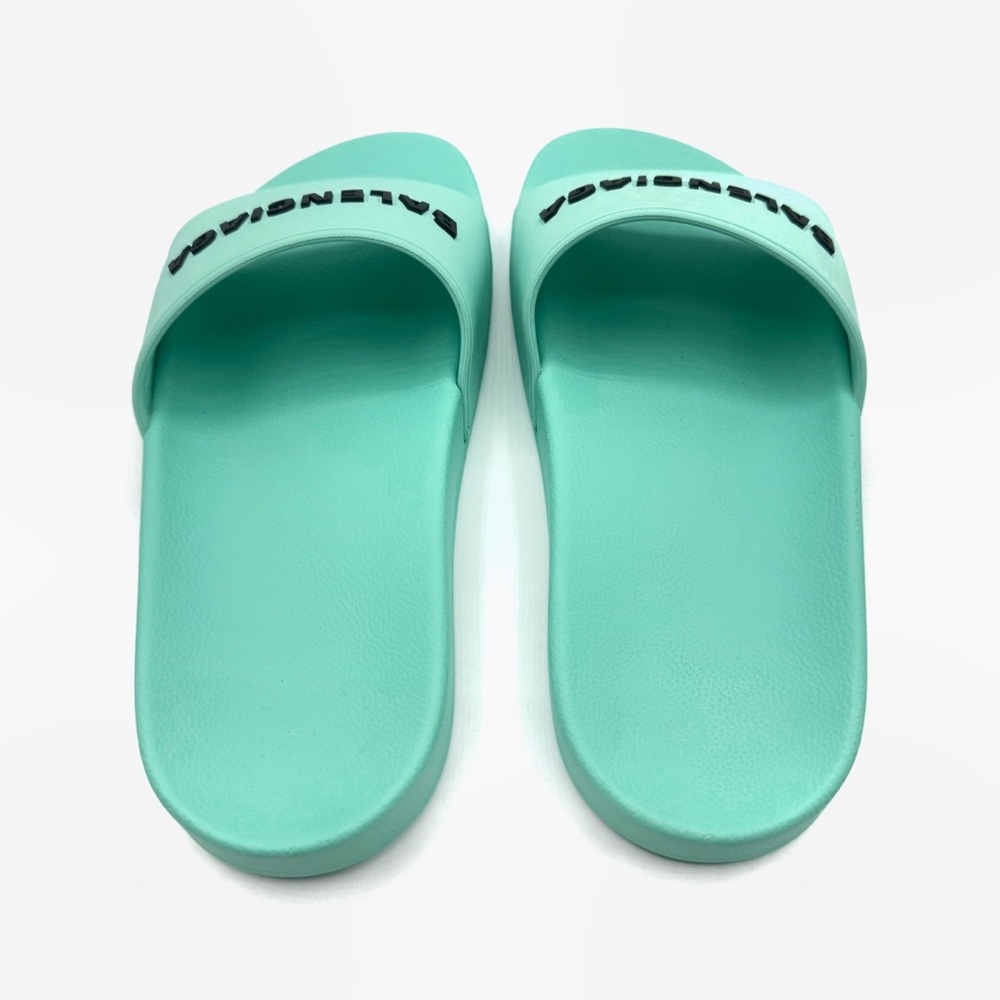 NEW Balenciaga Blue Green Mint Rubber Opened Toe Pool Slides Sandals Flats Shoes - Picture 4 of 12